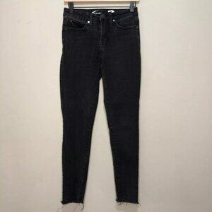 Seven7 Button Fly Raw Hem Skinny Jean Black